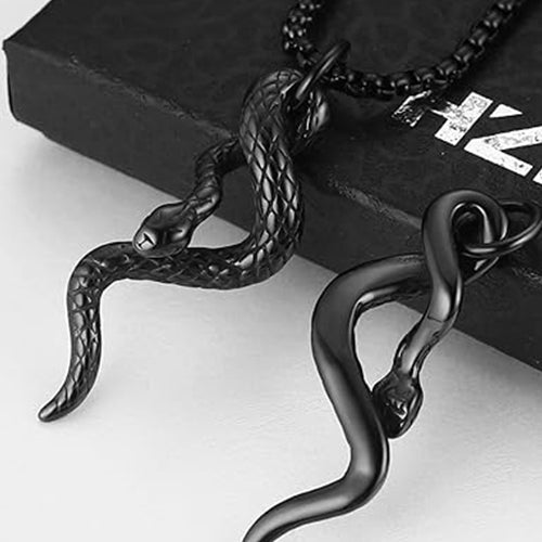 HZMAN Gothic Jewelry Men's Stainless Steel Animal Snake Pendant Necklace