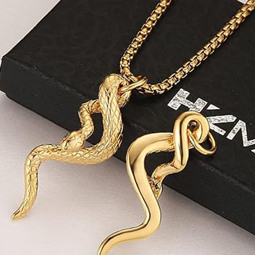 HZMAN Gothic Jewelry Men's Stainless Steel Animal Snake Pendant Necklace