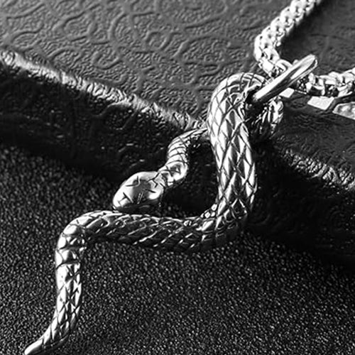 HZMAN Gothic Jewelry Men's Stainless Steel Animal Snake Pendant Necklace