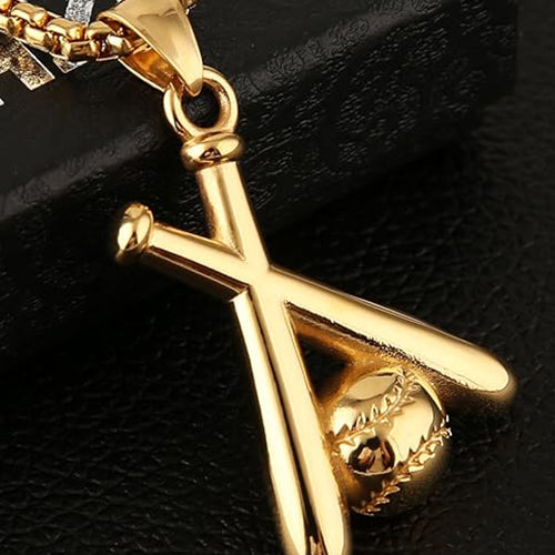 HZMAN Baseball and Baseball Bat Cross Sports Stainless Steel Pendant Necklace 22+2" Chain