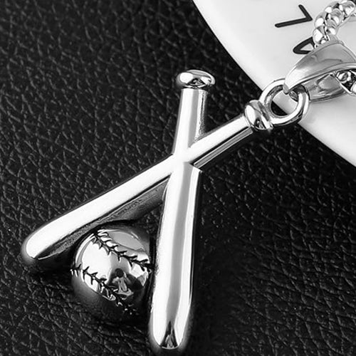 HZMAN Baseball and Baseball Bat Cross Sports Stainless Steel Pendant Necklace 22+2" Chain