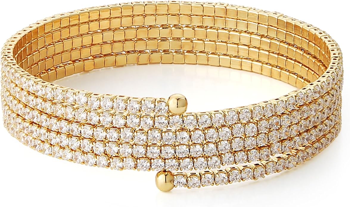 HZMAN Crystal Rhinestone Cuff Bracelet for Women Dainty MultiLayer Bracelet 6 Rows Layered Bracelets