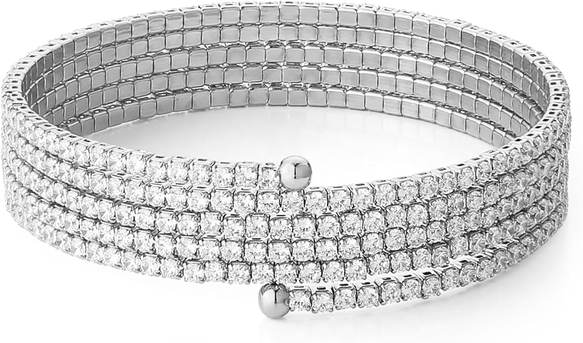 HZMAN Crystal Rhinestone Cuff Bracelet for Women Dainty MultiLayer Bracelet 6 Rows Layered Bracelets
