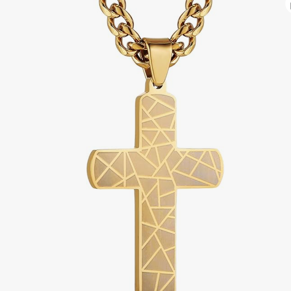 HZMAN Cross Necklace for Men Stainless Steel Polished Crucifix Necklace with 24Inch Cuban Chain