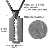 HZMAN Mens Stainless Steel Razor Model Dog Tag Pendant Hip Hop Necklace, 22 + 2" Chain(Black), Stainless Steel