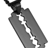 HZMAN Mens Stainless Steel Razor Model Dog Tag Pendant Hip Hop Necklace, 22 + 2" Chain(Black), Stainless Steel