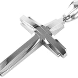 HZMAN Mens Polished Stainless Steel Silver Cross Pendant Necklace 22+2 Inches Chain
