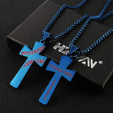 HZMAN Baseball Cross Pendant, I CAN DO ALL THINGS STRENGTH Bible Verse Stainless Steel Necklace , Stainless Stee