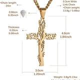 HZMAN Tree Shape Cross Necklace for Men Women Stainless Steel High Polished Tree of Life Cross Necklace Pendant Jewelry Gift