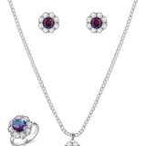 HZMAN Austrian Crystal Jewelry Set for Women Bride Dainty Cubic Zirconia Crystal Flower Necklace 925 Silver Stud Earring Eternity Ring Wedding Prom Jewelry Gift