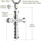 HZMAN Religion Men's Large Byzantium Stainless Steel Cubic Zirconia Cross Necklace Pendant 22+2 Inch Necklace (Silver), Stainless Steel