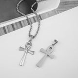 HZMAN Men's Stainless Steel Coptic Ankh Cross Religious Pendant Necklace with diamond, 22+2" Rope Chain