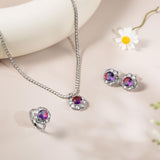 HZMAN Austrian Crystal Jewelry Set for Women Bride Dainty Cubic Zirconia Crystal Flower Necklace 925 Silver Stud Earring Eternity Ring Wedding Prom Jewelry Gift