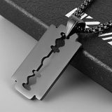 HZMAN Mens Stainless Steel Razor Model Dog Tag Pendant Hip Hop Necklace, 22 + 2" Chain(Black), Stainless Steel