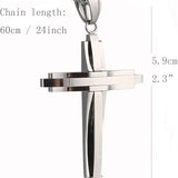 HZMAN Mens Polished Stainless Steel Silver Cross Pendant Necklace 22+2 Inches Chain