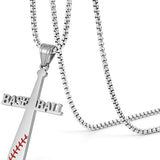 HZMAN Baseball cross pendant, I CAN DO ALL THINGS STRENGTH Bible verse stainless steel chain 22+2 inch chain