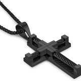 HZMAN Stainless Steel Men's Cross Chain Cable Inlay Double Layer Cross Chain Pendant 22 + 2 Inch Chain, Stainless Steel