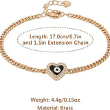 HZMAN 14K Rose Gold Plated Evil Eye Bracelet for Women Love Heart Mal De Ojo Turkish Eye Beads Luck Protection Bracelet Adjustable Cuban Chain Link Bracelets
