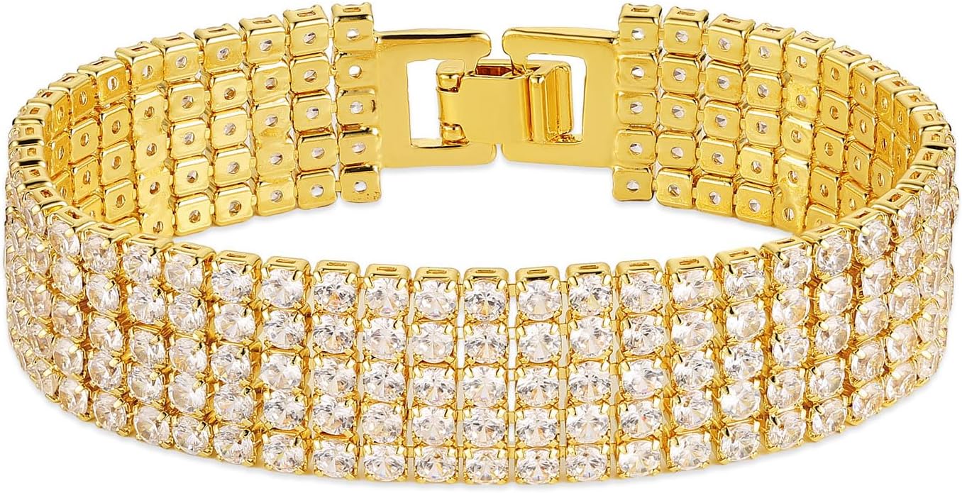 HZMAN Tennis Bracelet for Women Dainty Classic 18K Gold Plated Cubic Zirconia Tennis Bracelets Multilayer Crystal Bracelet Jewelry Gift