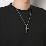 HZMAN Mens Polished Stainless Steel Silver Cross Pendant Necklace 22+2 Inches Chain