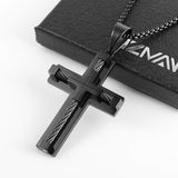 HZMAN Stainless Steel Men's Cross Chain Cable Inlay Double Layer Cross Chain Pendant 22 + 2 Inch Chain, Stainless Steel
