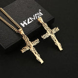 HZMAN Tree Shape Cross Necklace for Men Women Stainless Steel High Polished Tree of Life Cross Necklace Pendant Jewelry Gift