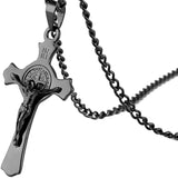 HZMAN Stainless Steel Saint Benedict Cross Pendants Necklace INRI (Black), Stainless Steel