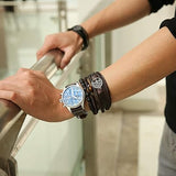 HZMAN Genuine Leather Tree of life Bracelets Men, Tiger Eye Natural Stone Lava Rock Beads Ethnic Tribal Elastic Bracelets Wristbands