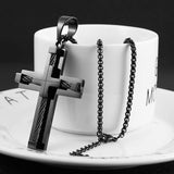 HZMAN Stainless Steel Men's Cross Chain Cable Inlay Double Layer Cross Chain Pendant 22 + 2 Inch Chain, Stainless Steel
