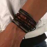 HZMAN Wrap Bracelets Men Women, Hemp Cords Wood Beads Ethnic Tribal Bracelets, Leather Wristbands
