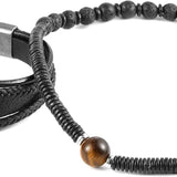 HZMAN Genuine Leather Tree of life Bracelets Men, Tiger Eye Natural Stone Lava Rock Beads Ethnic Tribal Elastic Bracelets Wristbands