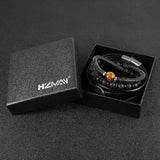 HZMAN Genuine Leather Tree of life Bracelets Men, Tiger Eye Natural Stone Lava Rock Beads Ethnic Tribal Elastic Bracelets Wristbands