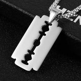 HZMAN Mens Stainless Steel Razor Model Dog Tag Pendant Hip Hop Necklace, 22 + 2" Chain(Black), Stainless Steel