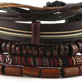 HZMAN Wrap Bracelets Men Women, Hemp Cords Wood Beads Ethnic Tribal Bracelets, Leather Wristbands