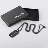 HZMAN Mens Stainless Steel Razor Model Dog Tag Pendant Hip Hop Necklace, 22 + 2" Chain(Black), Stainless Steel