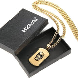 HZMAN Goth Skull Necklace for Men High Polished Stainless Steel Army Military Dog Tag Pendant 22+2 Inch Cuban Chain