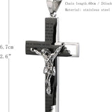 HZMAN Men's Stainless Steel Cross Crucifix Bible Prayer Pendant Necklace 2.5+2.0" Chain