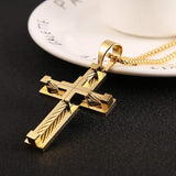 HZMAN Stainless Steel Men's Cross Chain Cable Inlay Double Layer Cross Chain Pendant 22 + 2 Inch Chain, Stainless Steel