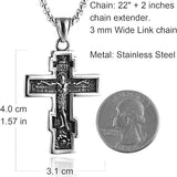 HZMAN Vintage Orthodox Cross Crucifix Stainless Steel Pendant Necklace 22+2 Inches Chain, Colour Silver Gold Black