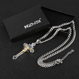 HZMAN Stainless Steel Saint Benedict Cross Necklace INRI (Large Silver & Gold), Stainless Steel