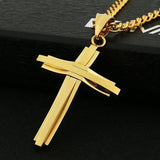 HZMAN Mens Polished Stainless Steel Silver Cross Pendant Necklace 22+2 Inches Chain