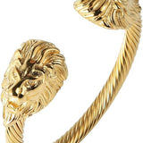 HZMAN Mens Lion CZ Eyes Bracelet Cable Wire Bangle Stainless Steel Gold Plated Biker Punk
