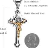 HZMAN Stainless Steel Saint Benedict Cross Necklace INRI (Large Silver & Gold), Stainless Steel