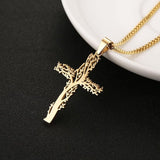 HZMAN Tree Shape Cross Necklace for Men Women Stainless Steel High Polished Tree of Life Cross Necklace Pendant Jewelry Gift