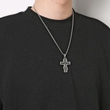 HZMAN Vintage Orthodox Cross Crucifix Stainless Steel Pendant Necklace 22+2 Inches Chain, Colour Silver Gold Black