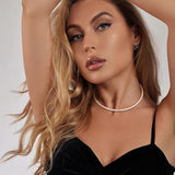 HZMAN Rhinestone Tennis Necklace for Women Dainty Stretchy Faux Diamond Choker Necklace
