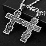 HZMAN Vintage Orthodox Cross Crucifix Stainless Steel Pendant Necklace 22+2 Inches Chain, Colour Silver Gold Black