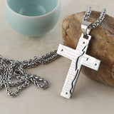 HZMAN Men's Stainless Steel Jesus Christ Crucifix Cross Lord's Prayer Pendant Necklace
