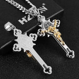 HZMAN Stainless Steel Saint Benedict Cross Necklace INRI (Large Silver & Gold), Stainless Steel