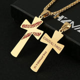 HZMAN Baseball Cross Pendant, I CAN DO ALL THINGS STRENGTH Bible Verse Stainless Steel Necklace , Stainless Stee